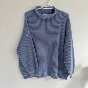 American Eagle Chunky Knit Sweater Blue Oversized Pullover Size M